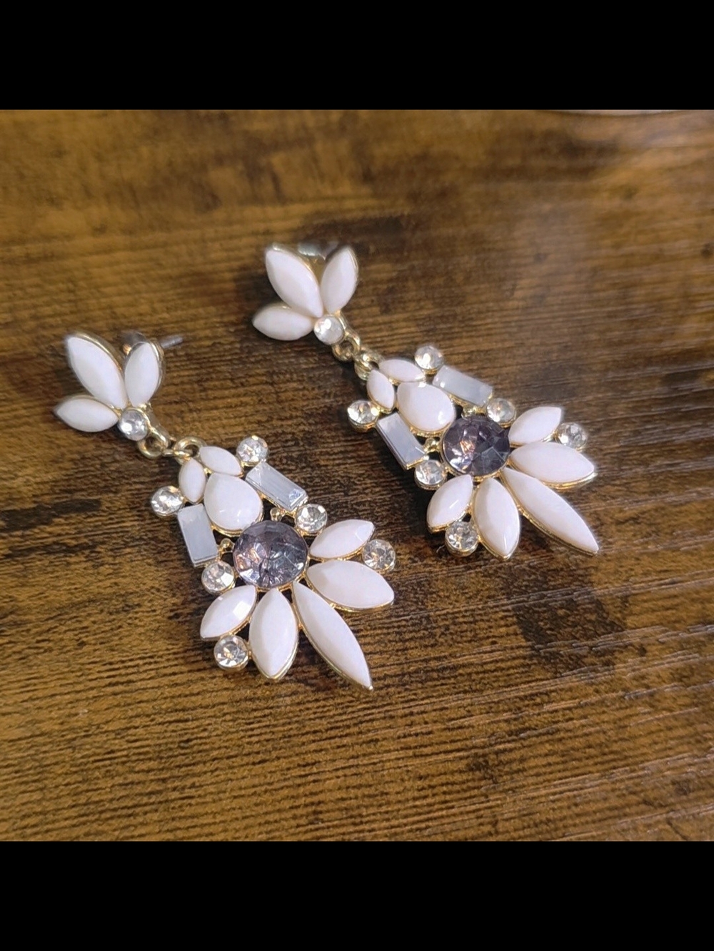White & Smokey Gray Rhinestone Gold-Tone Chandelier Statement Earrings